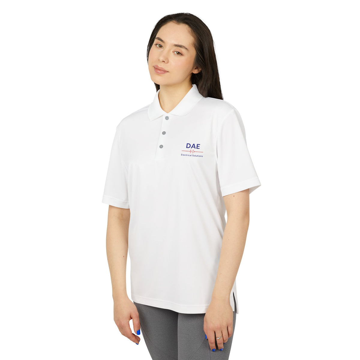 DAE Logo Performance Polo Shirt — Clean White Corporate Golf/Workwear